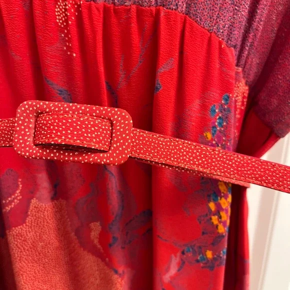 HP❤️Women’s Red Vintage Abstract Wayne Clark Tuscan Style Pleated Dress Sz 8 - Picture 5 of 9